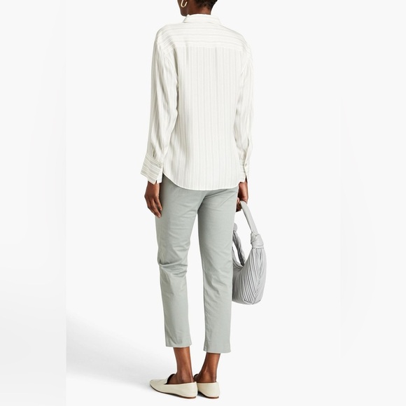 Vince Striped Silk Blend Twill Shirt Cream Black Excellent Size XS - Picture 2 of 12